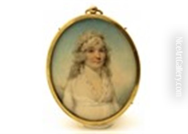 Portrait Miniature Of A Lady, Half Length, Wearing A White Dress - view 1