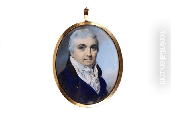 Portrait Of A Gentleman, Wearing A Blue Coat Wit Black Collar And Gold Buttons, White Waistcoat, White Cravat And Jabot - view 1
