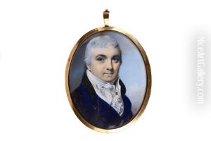 Portrait Of A Gentleman, Wearing A Blue Coat Wit Black Collar And Gold Buttons, White Waistcoat, White Cravat And Jabot by George Engleheart