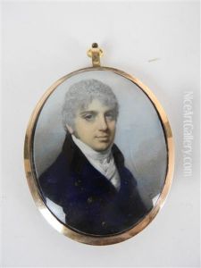 Portrait Of A Gentleman Wearing A Dark Blue Double-breasted Coat With A Black Collar by George Engleheart