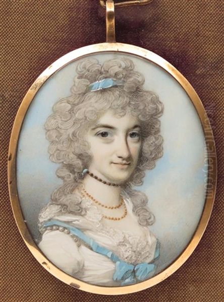 Portrait Of Lady Susan Westmorland, Bust Length In A White Dress With A Blue Ribbon - view 1