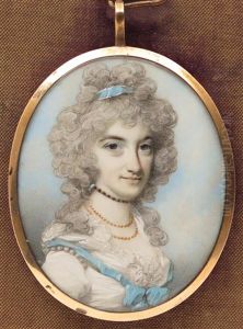Portrait Of Lady Susan Westmorland, Bust Length In A White Dress With A Blue Ribbon