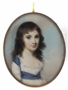 Portrait Miniature Of A Girl, Half Length, Wearing A Blue Sash