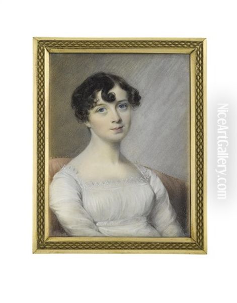A Lady, Seated On A Red Upholstered Chair - view 1