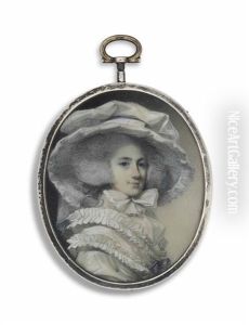 Mrs Charlotte Bough, In White Dress With Frills, Wearing A Large Hat Over Her Powdered Hair by George Engleheart
