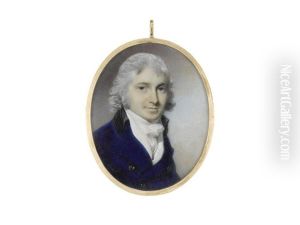 A Gentleman, Wearing Blue Coat With Black Collar, White Waistcoat, Chemise, Stock And Tied Cravat, His Hair Powdered