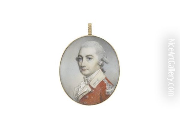 An Officer, Wearing Scarlet Coat With Cream Collar And Facings, White Waistcoat, Frilled Chemise And Tied Stock, His Powdered Wig Worn En Queue And Tied With Black Ribbon - view 1