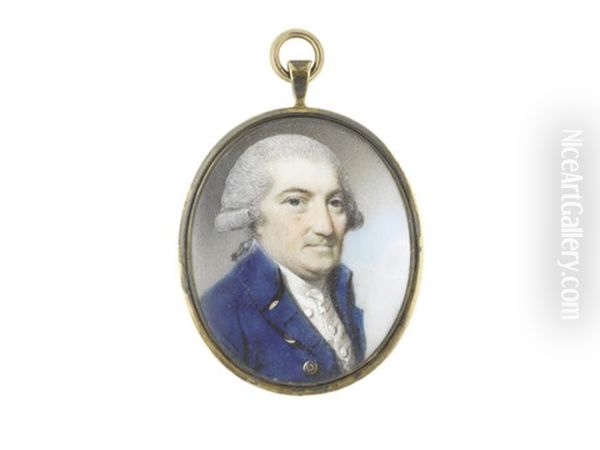 A Gentleman Called, Charles Staples, Wearing Blue Coat, White Waistcoat, Frilled Chemise And Stock, His Powdered Wig Worn En Queue And Tied With Black Ribbon - view 1