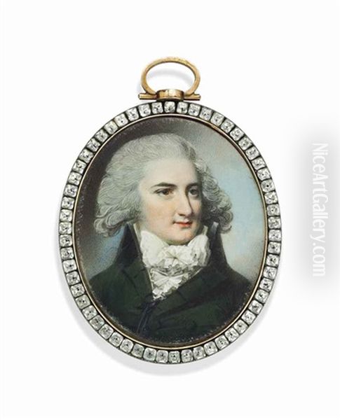 A Young Gentleman, In Green Coat, White Cravat, Powdered Hair; Sky Background - view 1