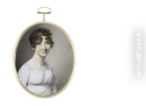 A Lady, Wearing White Dress With Frilled Lace Trim, Her Hair Upswept, Curled And Braided