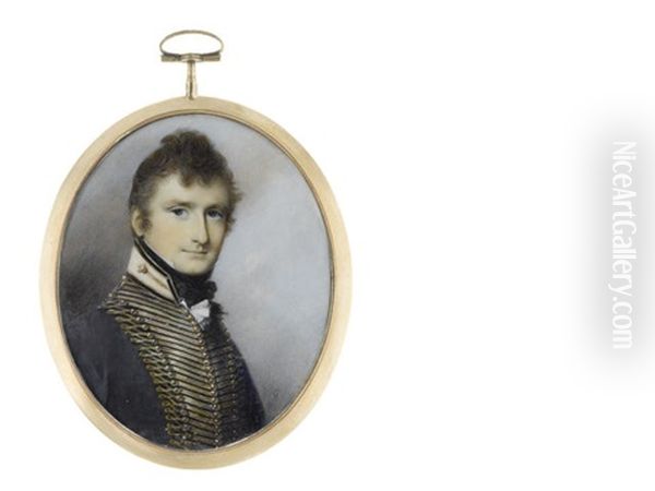 Captain Henry Beauchamp Lygon, Later 4th Earl Beauchamp Dl, Mp (1784-1863), Wearing Blue Coat With Gold Lace And White Standing Collar Edged With Blue And Gold, White Frilled Chemise And Black Stock - view 1