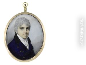 A Gentleman, Wearing Blue Double-breasted Coat With Black Collar, White Waistcoat, Chemise, Stock And Cravat, His Cropped Hair Lightly Powdered