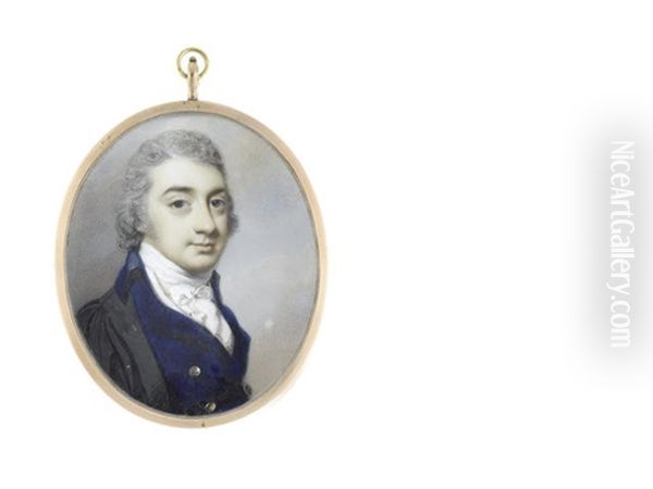 A Scholar Called, George Eyre, Wearing Black Cloak Over Blue Coat, White Waistcoat, Chemise, Stock And Tied Cravat, His Hair Powdered - view 1