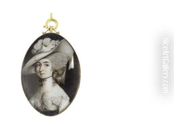 A Lady Called, Lady Astley, Wearing White Dress With Black Waistband And Ribbon Choker, White Lace Collar, Her Powdered Wig Worn A La Conseilleur Beneath A Broad Rimmed White Hat Dressed With Plumes - view 1