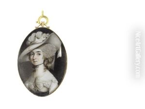 A Lady Called, Lady Astley, Wearing White Dress With Black Waistband And Ribbon Choker, White Lace Collar, Her Powdered Wig Worn A La Conseilleur Beneath A Broad Rimmed White Hat Dressed With Plumes