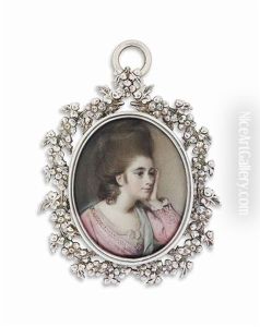 A Young Lady Called Lady Manners, In Pink Dress Over White Underdress, Peppermint Green Sash, Upswept Hair, Her Head Resting On Her Left Hand