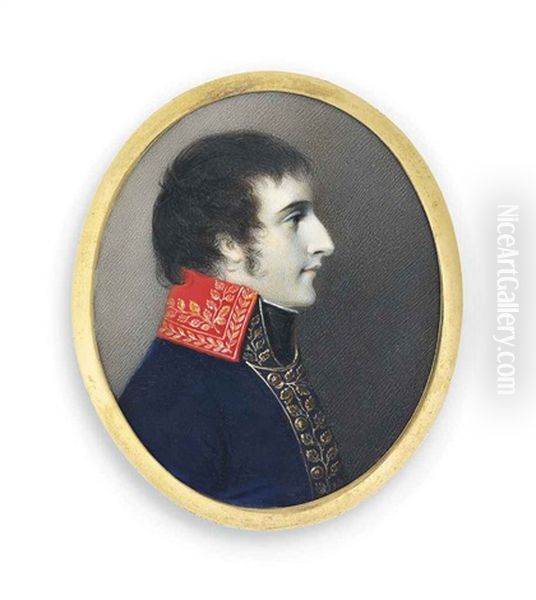 Napoleon I (1769-1821), Emperor Of France /1815, As First Consul 1799-1804, In Profile To The Right, In Blue Coat With High Red Collar - view 1