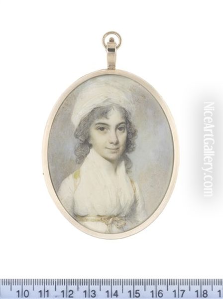 The Hon. Diana Biddulph, Wearing White Dress And Fichu Secured With Yellow Sash Ribbon Tied At Her Waist, Her Hair Lightly Powdered And Falling Behind Her Shoulders Beneath A White Turban - view 1