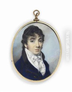 A Young Gentleman, In Blue Coat With Brass Buttons, White Stock, Frilled Cravat; Sky Background