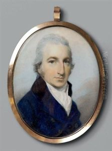Portrait D'homme De Trois-quarts Droite, En Redingote Bleu Marine A Col Noir Et Cravate Blanche, Sur Fond De Ciel Nuage
