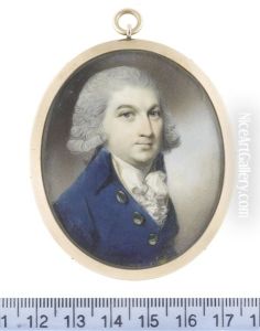 A Gentleman, Wearing Blue Coat With Gold Buttons, Buff Waistcoat And Frilled White Chemise, His Powdered Hair Worn En Queue by George Engleheart