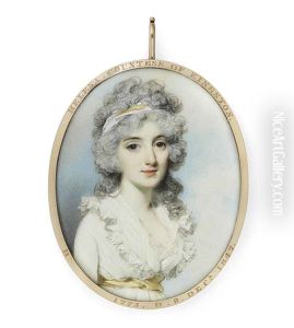 Lady King, Countess Of Kingston, Nee Helena Moore, In White Dress With Yellow Sash Tied Around Waist, White Bandeau And Yellow Ribbon In Her Powdered Curling Hair Lady King, Countess Of Kingston, Nee Helena Moore, In White Dress With Yellow Sash Tied Around Waist, White Bandeau And Yellow Ribbon In Her Powdered Curling Hair