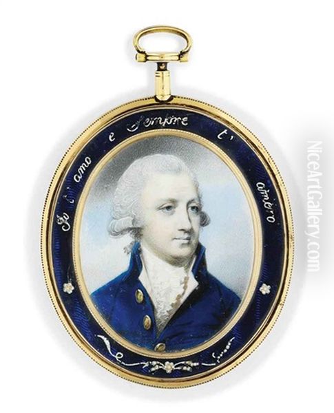A Gentleman, In Blue Coat With Large Gold Buttons, Frilled Cravat, Powdered Wig - view 1