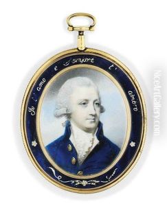 A Gentleman, In Blue Coat With Large Gold Buttons, Frilled Cravat, Powdered Wig by George Engleheart