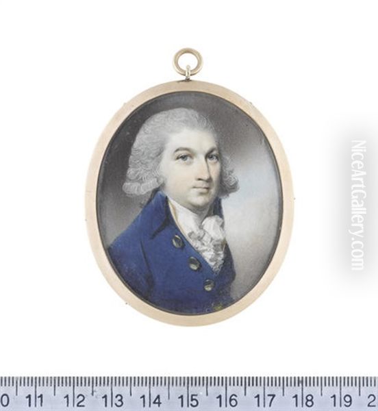 A Gentleman, Wearing Blue Coat With Gold Buttons, Buff Waistcoat And Frilled White Chemise, His Powdered Hair Worn En Queue - view 1