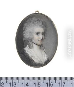 A Lady, Wearing Cream Dress With White Collar, Lace Trimmed Black Shawl And Ribbon Choker, Her Powdered Wig Held At The Back With A Ribbon Bow