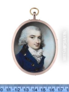A Gentleman, Wearing Blue Coat With Black Collar And Large Buttons, White Waistcoat, Frilled Chemise, Stock And Cravat