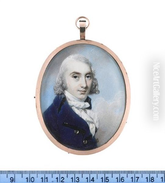 John Wigston, Wearing Blue Double-breasted Coat, White Waistcoat, Chemise, Stock And Cravat, His Hair Powdered - view 1