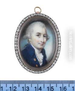 Robert Barwell, Wearing Blue Coat, White Waistcoat, Frilled Chemise And Stock, His Powdered Hair Worn En Queue And Tied With A Black Ribbon Bow by George Engleheart
