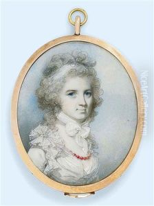 Mrs Thomas Graham (nee Ann Paul), In White Lace-bordered Dress, Wearing A Coral Necklace, White Bandeau In Her Powdered Curling Hair And Tied Below Her Chin by George Engleheart