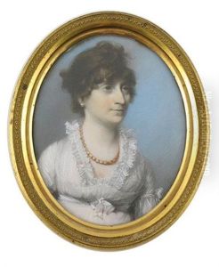 Portrait Of Mrs. Jane Long Half Length, In A White Dress With A Lace Collar And A Gold Necklace