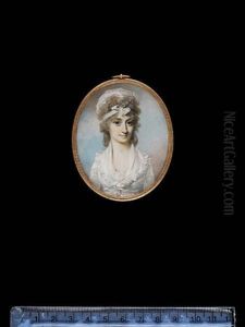 A Young Lady, Wearing White Dress With Lace Trim, Fichu With Frilled Edge And White Turban Tied At The Front In A Bow In Her Powdered Hair, Worn In A Banging Chignon by George Engleheart