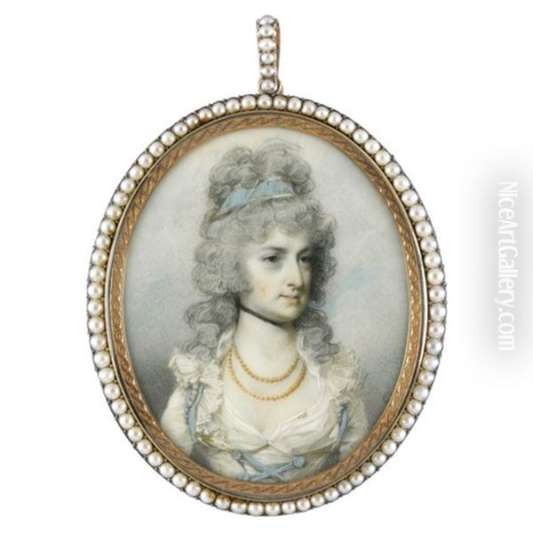 Portrait Of Frances Doyle, Nee Rainsford, Wearing A White Dress With Blue Ribbons - view 1