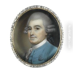 Portrait Of A Gentleman Wearing A Blue Coat And Waistcoat, With A White Lace Jabot by George Engleheart