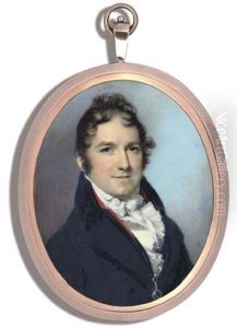 A Young Gentleman, In Black Coat, Red Waistcoat And Frilled Cravat, An Eye-glass Suspended From His Jacket by George Engleheart