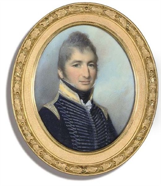 An Officer Of Light Dragoons Or Yeomanry, In Dark Blue Coat With Silver Lacing And Pearls - view 1
