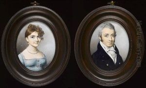 Portrait Of Gentleman With Dark Blue Coat (+ Portrait Of A Lady With Pale Blue Dress; Pair) by George Engleheart