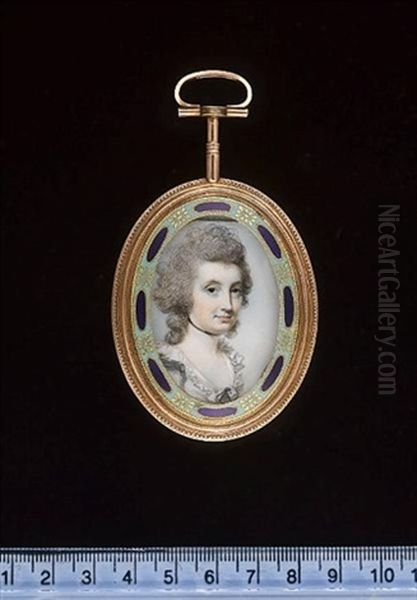 A Lady Wearing White Dress And Black Ribbon Choker, Her Hair Powdered - view 1