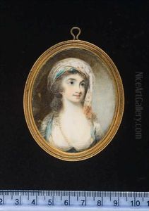 A Lady Wearing White Dress Adorned With Blue Ribbon And White Turban With Gold Decoration And Tassels In Her Powdered Hair A Lady Wearing White Dress Adorned With Blue Ribbon And White Turban With Gold Decoration And Tassels In Her Powdered Hair
