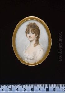 A Lady Wearing Decollete White Dress With Frilled Collar And Ruched Sleeve To Reveal Lace, Her Hair Curled And Falling Over Her Left Shoulder