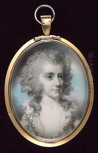 A Lady, Wearing Blue Dress, White Fichu, Her Hair Powdered