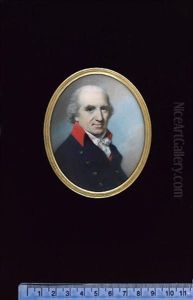 A Gentleman, Wearing Blue Coat With Scarlet Collar And Gold Buttons, Scarlet Waistcoat, Frilled White Chemise And Tied Stock, His Hair Powdered
