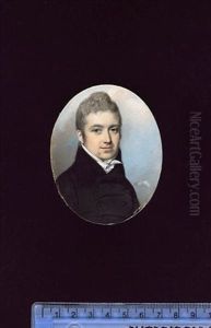 A Young Gentleman, Wearing Double-breasted Black Coat, Frilled Chemise And Tied Stock, His Hair Powdered by George Engleheart