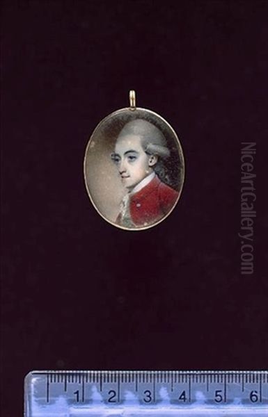 A Gentleman, Wearing Deep Red Coat, Green Waistcoat, White Lace Cravat And Powdered Wig Worn En Queue - view 1
