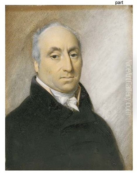 Sir Christopher Robinson, In Black Coat, Pale Peach Waistcoat, And White Knotted Cravat (+ Lady Robinson Nee Catharine Nicholson, In Navy Blue Dress With White Lace Trim, 1812; Pair) - view 1