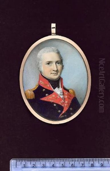 A Field Rank Officer Of The Royal Artillery Wearing Blue Coatee With Scarlet Facings, Gold Lace And Gold Epaulettes - view 1